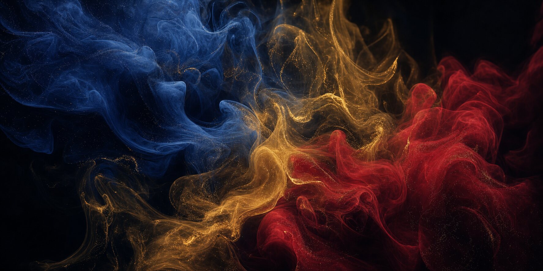 Blue, gold and red colour atmosphere interweaving